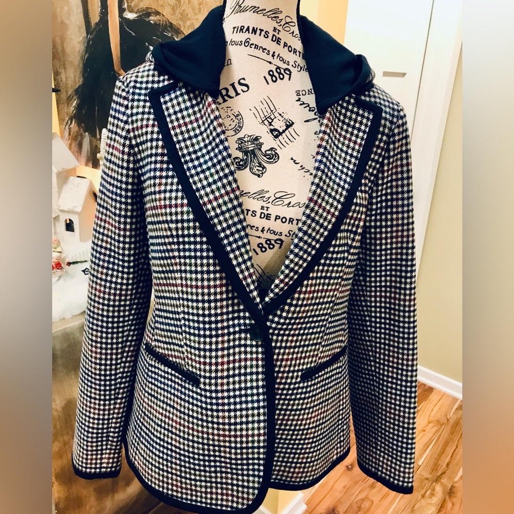 Charlie B Plaid wool Blazer with removable Hood NWT size M